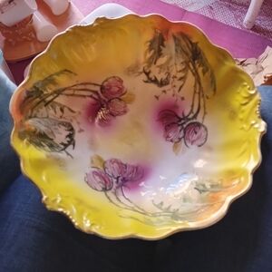 Antique Austria Porcelain Bowl Hand Painted Floral Gold Trim 840